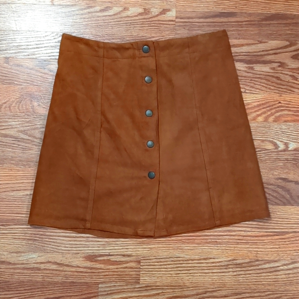 Faux suede button down mini skirt